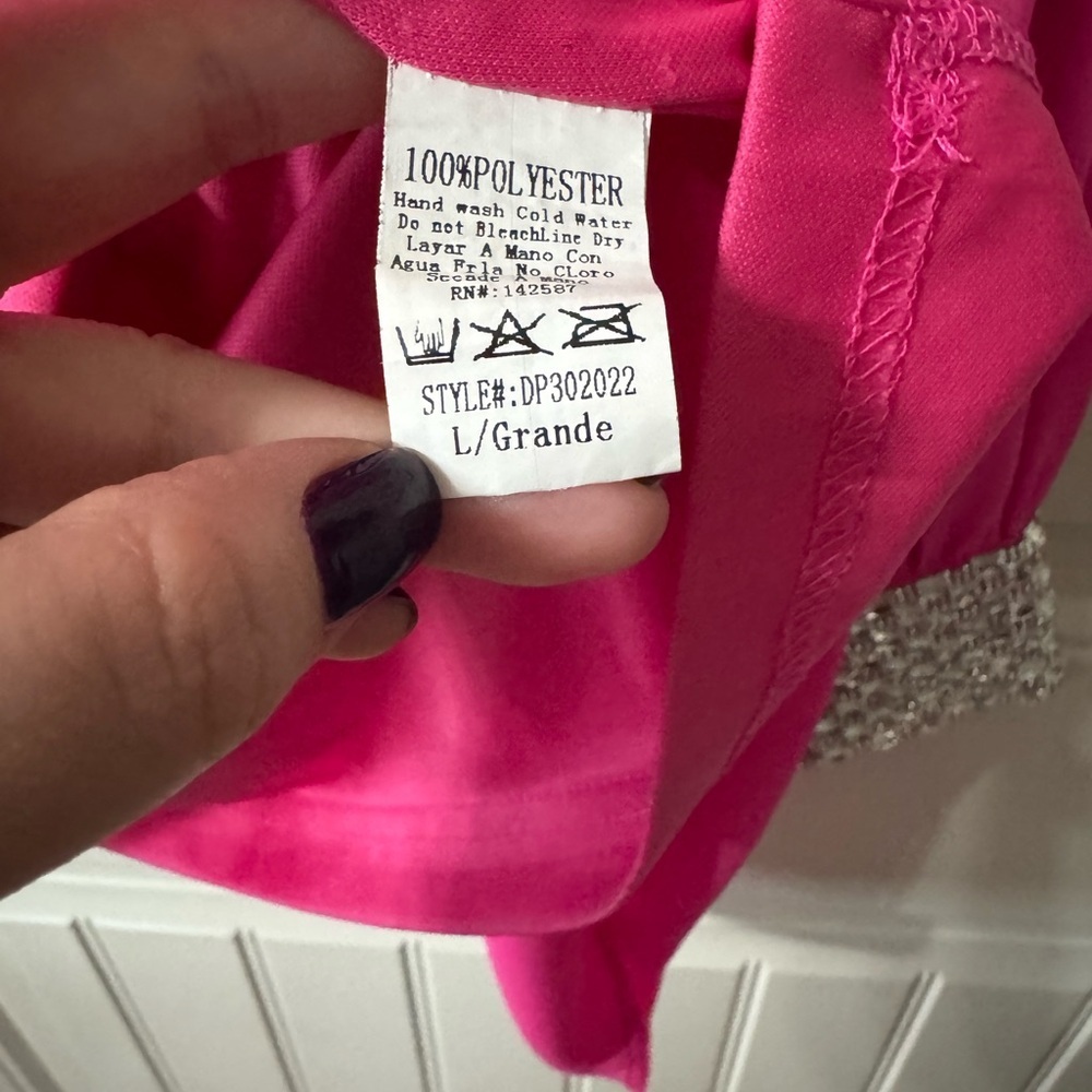 DEPRI 💎 Pretty In Hot Pink One-Shoulder Mini Dress, Diamond Cuff (Women’s Large) - Picture 9 of 10